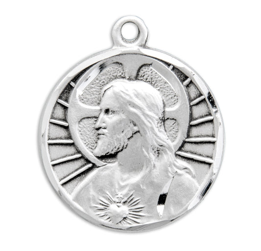 Sacred Heart of Jesus Sterling Silver Scapular Medal Necklace