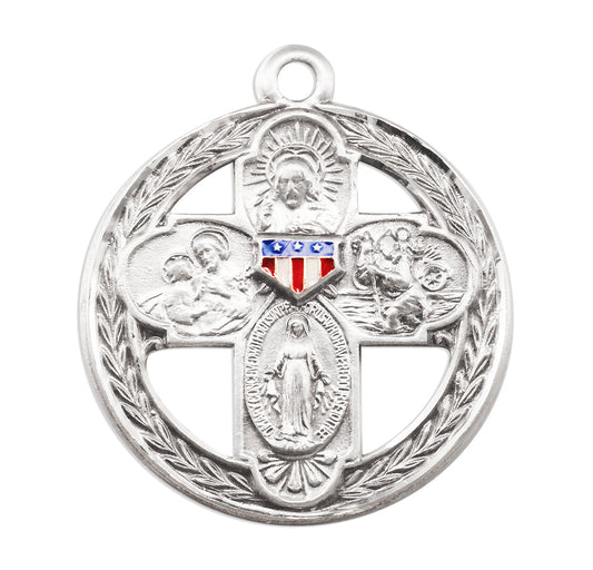 Extel Large Sterling Silver Enameled Military 4-Way Pendant