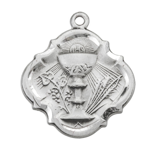 Sterling Silver Communion Baroque Medal with Chain Gift Set