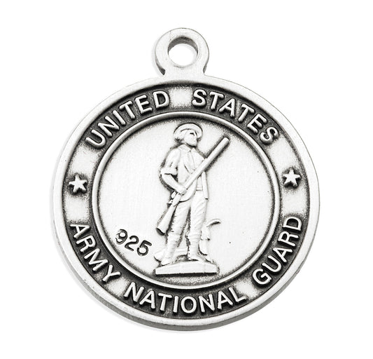 Extel Medium Sterling Silver Army National Guard Medal Pendant Necklace