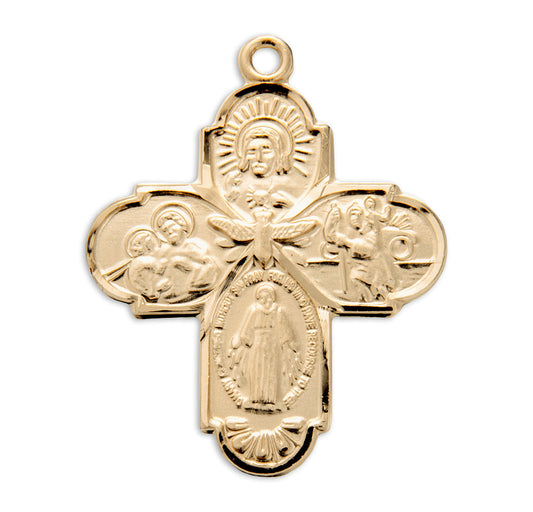 Extel Gold Catholic 4-Way Medal Cross Necklace for Devotion