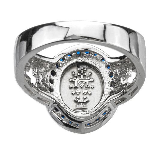 Sterling Silver Miraculous Medal Ring with Crystal Zircon