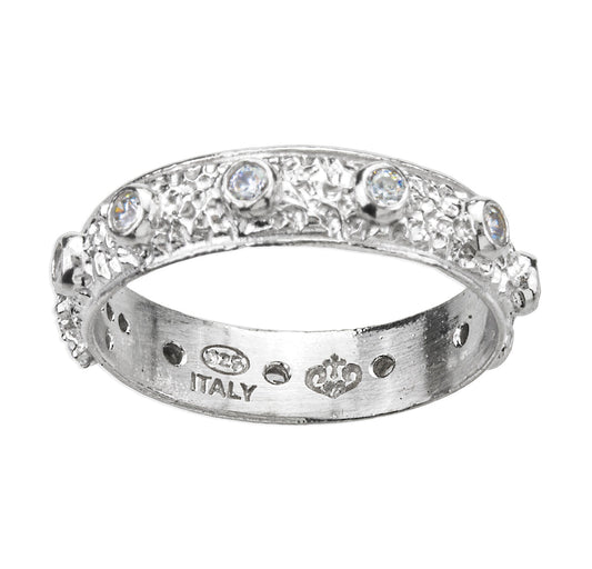 Sterling Silver Rosary Ring with Cubic Zirconia Elegance