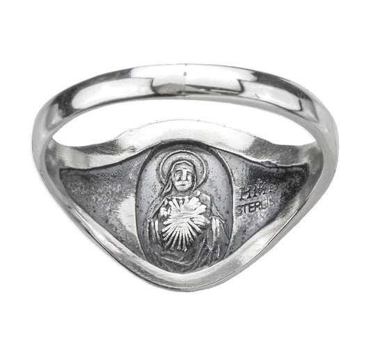 Sterling Silver Our Lady of Mount Carmel Ring with Sacred Heart