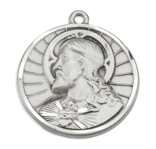 Sterling Silver Scapular Sacred Heart of Jesus Medal Necklace