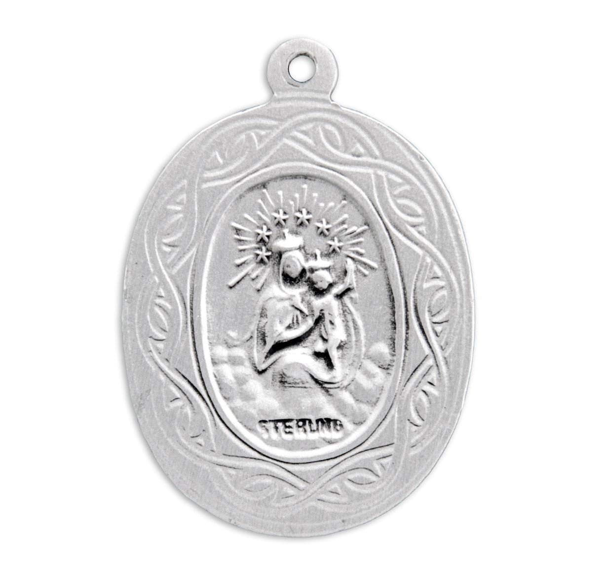 Crown of Thorns Sterling Silver Scapular Medal Pendant Necklace