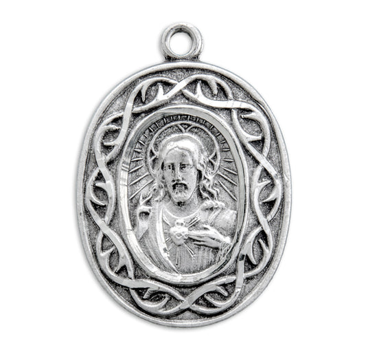 Crown of Thorns Sterling Silver Scapular Medal Necklace