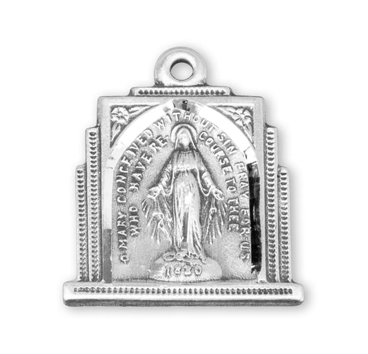 Sterling Silver Multi-Step Miraculous Medal Pendant Necklace