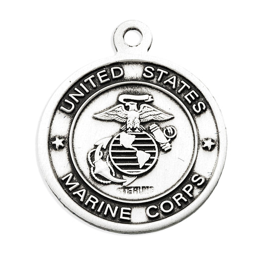 Extel Medium Sterling Silver Marines Medal Pendant Necklace