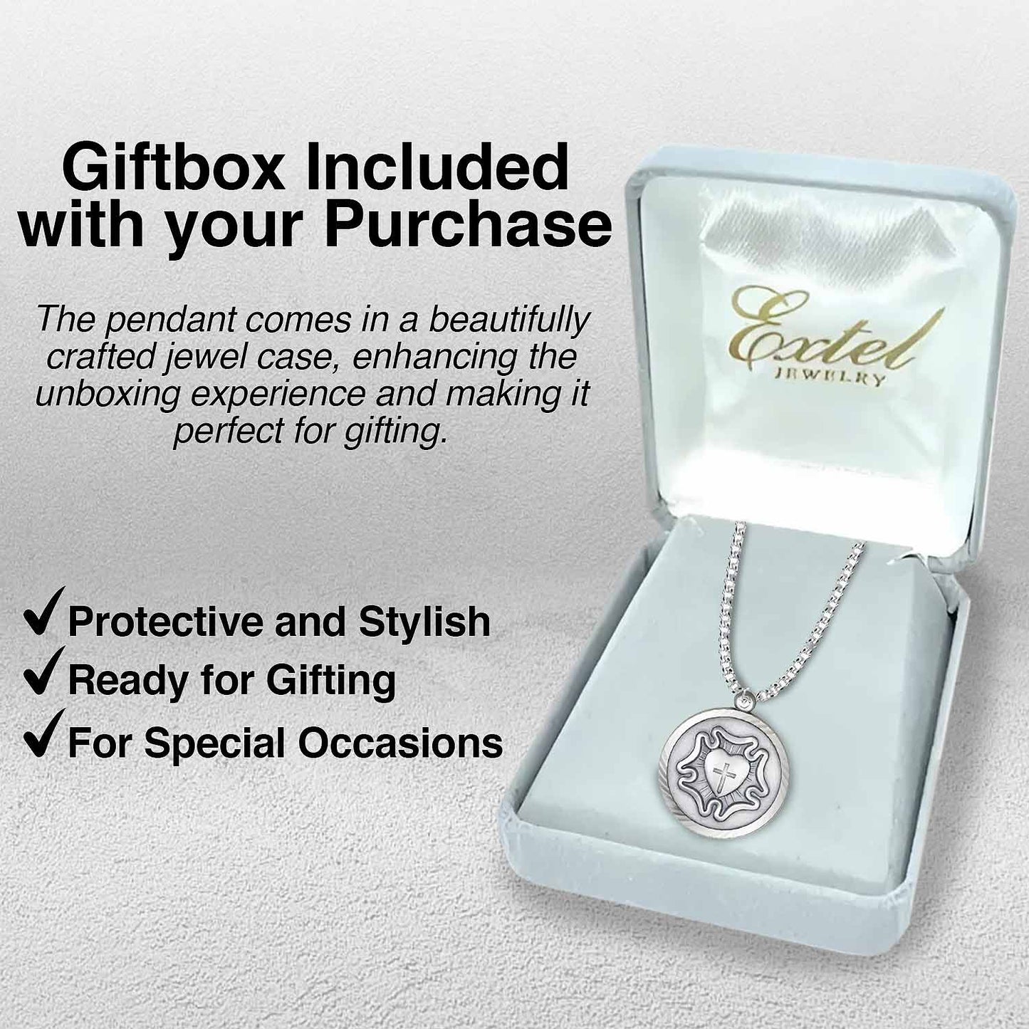 Extel Medium Nickel Silver Round Lutheran Rose Medal Pendant for Women with 18 Inch Chain