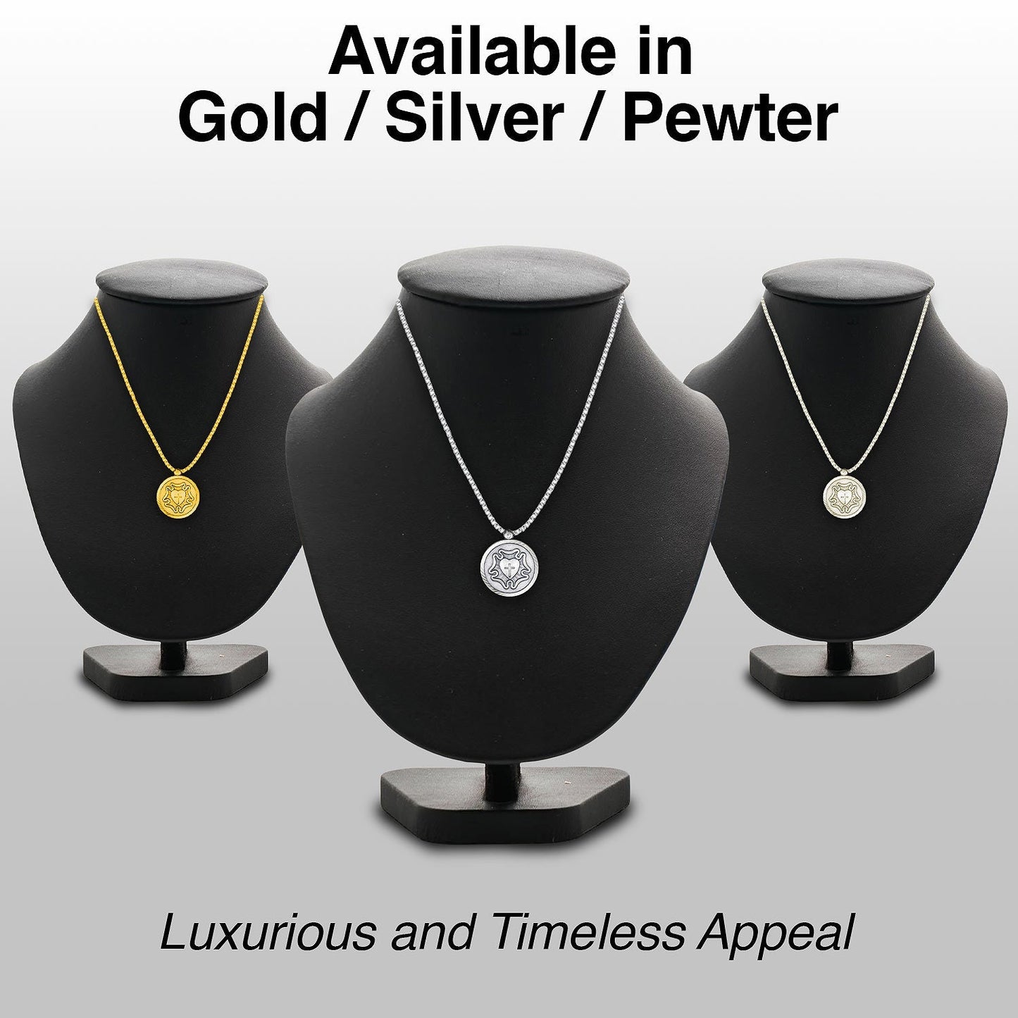 Extel Medium Nickel Silver Round Lutheran Rose Medal Pendant for Women with 18 Inch Chain