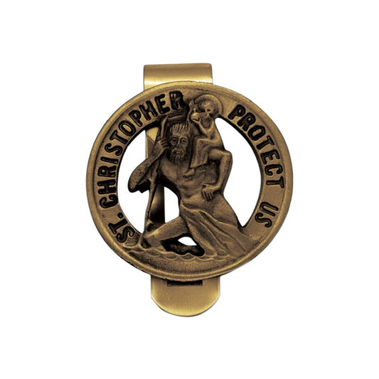 Extel Round Gold Pewter St. Christopher Sun Visor Clip