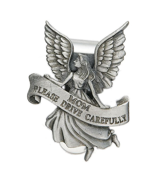 Extel Pewter Mom Please Drive Carefully Angel Visor Clip