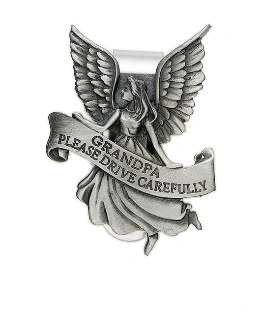 Extel Pewter Grandpa Please Drive Carefully Angel Visor Clip