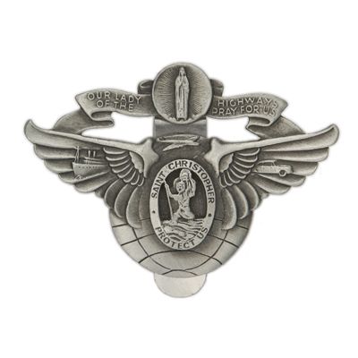 Extel Pewter Winged St. Christopher Miraculous Mary Visor Clip
