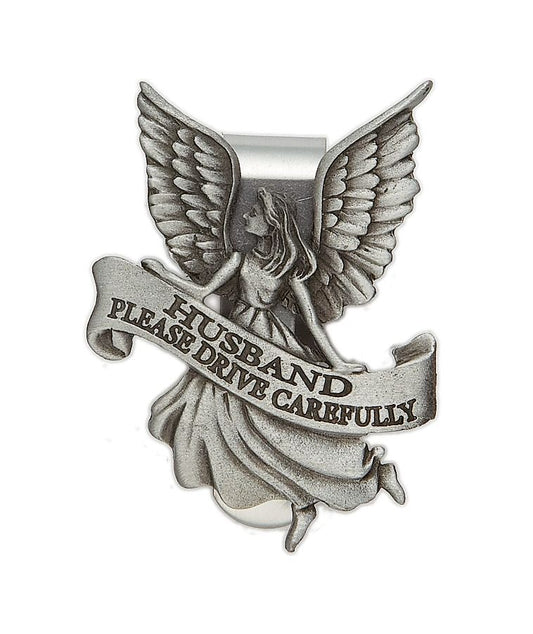 Extel Pewter Husband Please Drive Carefully Angel Visor Clip