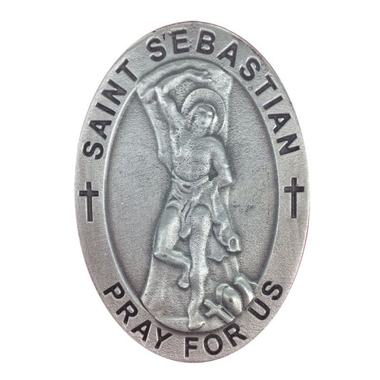Extel Pewter Oval St. Sebastian Sun Visor Clip for Car