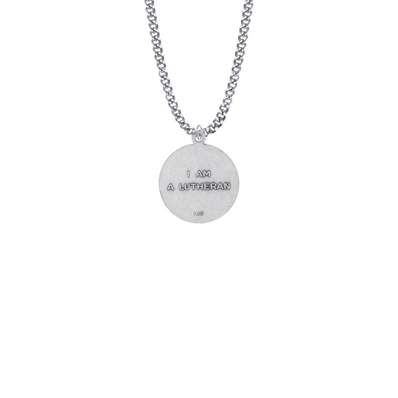 Extel Medium Nickel Silver Round Lutheran Rose Medal Pendant for Women with 18 Inch Chain