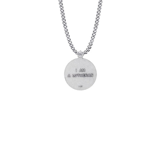 Extel Medium Nickel Silver Round Lutheran Rose Medal Pendant for Women with 18 Inch Chain